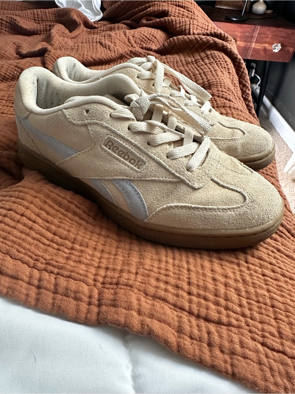 Reebok Women’s Suede Sneakers in Light Beige with Gum Sole
